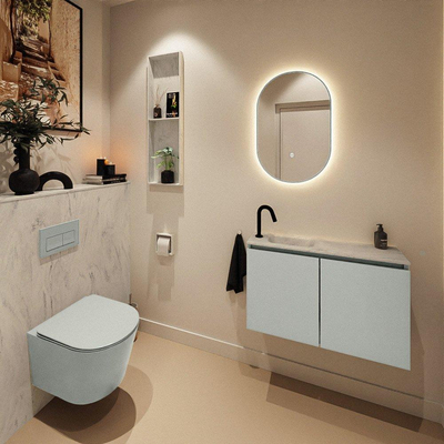 MONDIAZ TURE-DLUX Meuble WC 80 cm Greey. EDEN lavabo Opalo position gauche. Avec 1 trou de robinet.
