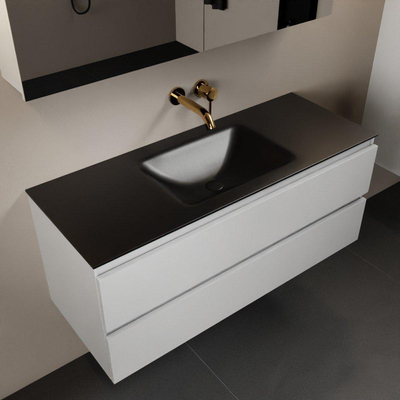 Mondiaz Aivy badmeubelset - 120x45x50cm - 0 kraangaten - 1 wasbak urban Solid surface - Midden - 2 lades - Met spiegelkast - MDF Talc