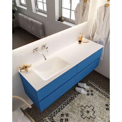 Mondiaz VICA ensemble de meuble de salle de bain - 150cm - meuble sous-vasque jeans - 4 tiroirs - lavabo cloud gauche - sans trou de robinet version XL 60cm de haut