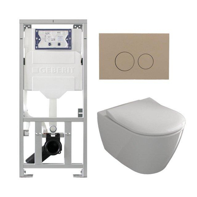 Villeroy & Boch Subway 2.0 Pack WC - réservoir encastré - WC à fond creux - flush direct - abattant mince - plaque de déclenchement taupe - boutons ronds - blanc