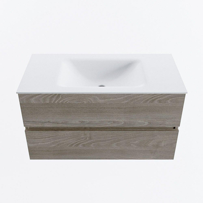 Mondiaz VICA ensemble de meuble de salle de bain - 90cm - meuble sous-vasque marron clair gris - 2 tiroirs - lavabo nuage milieu - 1 trou de robinet - version haute de 60cm - talc