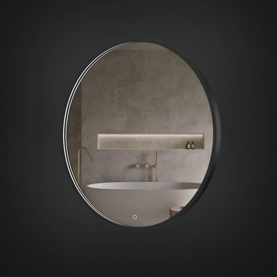 Arcqua Framed spiegel – rond Ø80 cm – LED-verlichting rondom – spiegelverwarming, dimbaar – Zwart mat