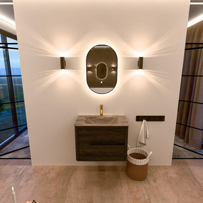 Mondiaz CIRO-DLUX Badkamermeubelset - 70x45x50cm - Solid surface wastafel Oza - 1 wasbak Midden - 1 kraangat - 2 lades - Shadow