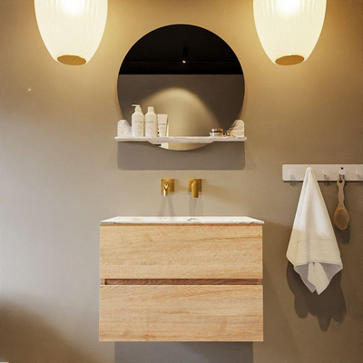 Mondiaz VICA-DLUX Ensemble de meuble de salle de bain - 70cm - meuble sous-vasque chêne blanchi - 2 tiroirs - lavabo encastré nuage milieu - sans trous de robinet - version haute 60cm - glace