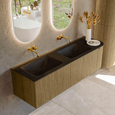 Mondiaz KURVE Badkamermeubelset - 155x46x40cm - 2 lade - 1 deur - wastafel solid surface - dubbel / links - zonder kraangat - Dusk
