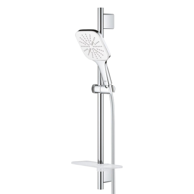 GROHE Rainshower SmartActive 130 Cube Ensemble barre de douche - 60cm - douchette à main carrée - 3 types de jets - flexible de douche lisse - avec porte-savon - chrome/moon white