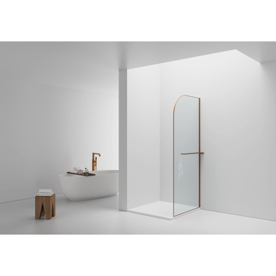 Aloni Paroi de douche - 100x200cm - coins arrondis - verre de sécurité - 6mm - porte-serviettes - cuivre brossé