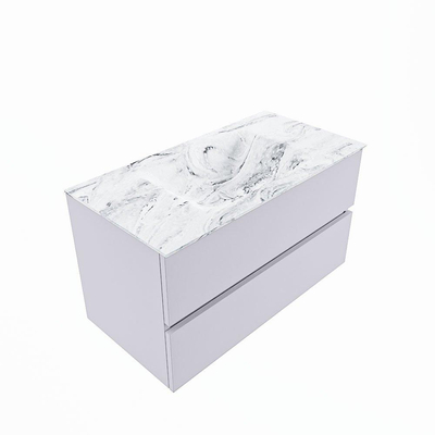 Mondiaz VICA-DLUX ensemble de meuble de salle de bain - 90cm - meuble sous-vasque cale - 2 tiroirs - lavabo encastré cloud milieu - sans trous de robinet - version haute de 60cm - glace