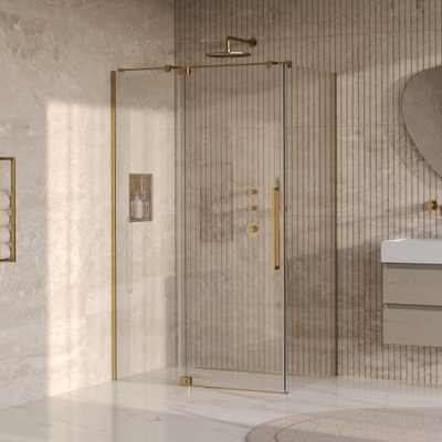 BRAUER Stellar Douchecabine - 120x90x200cm - draaideur - glascoating - omkeerbaar - helder glas - geborsteld goud PVD