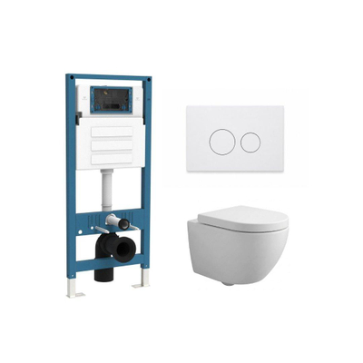 QeramiQ Dely Swirl Compact Ensemble WC - réservoir encastré QeramiQ flush - abattant 25 mm - plaque de commande métallique blanc mat - boutons ronds - blanc mat