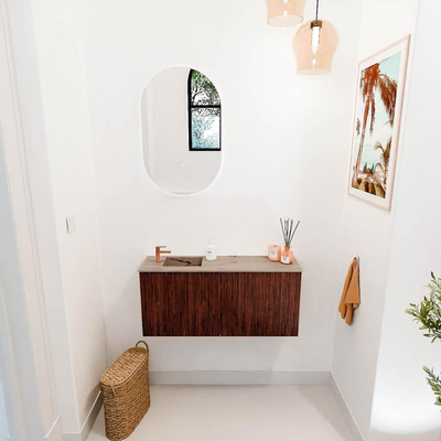 Mondiaz JOYA-DLUX 90cm toiletmeubel - kleur Ruby - Wastafel FAYE positie Links 1 kraangat kleur Arena.