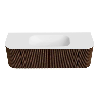 MONDIAZ KURVE Meuble de salle de bains 140cm avec module 25 Len R couleur Walnut avec 1 tiroir et 2 portes. Vasque BIG SMALL centrale 1 trou de robinet Talc.