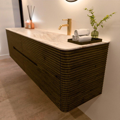 Mondiaz CIRO-DLUX Badkamermeubelset - 180x45x50cm - Solid surface wastafel Frappe - 1 wasbak Rechts - 1 kraangat - 4 lades - Shadow