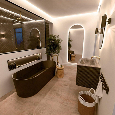 Mondiaz CIRO-DLUX Ensemble de meubles de salle de bains - 70x45x50cm - Lavabo en solid surface Oza - 1 bassin au milieu - sans trous de robinet - 2 tiroirs - Shadow