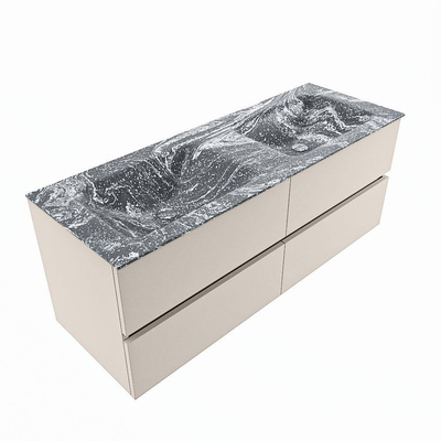 Mondiaz VICA-DLUX ensemble de meuble de salle de bain - 130cm - meuble sous-vasque lin - 4 tiroirs - lavabo encastrée nuage double - 2 trous de robinet - version haute de 60cm - lave