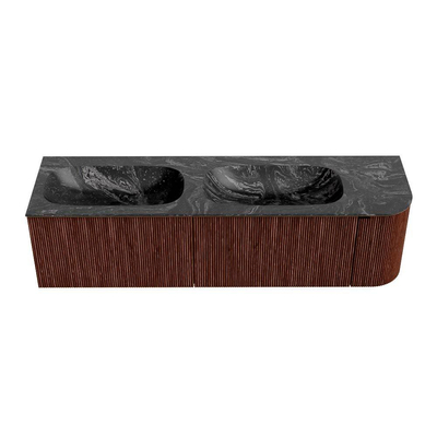 Mondiaz KURVE-DLUX Ensemble meuble de salle de bains - 165x46x40cm - 2 tiroirs - 1 porte - vasque solid surface - double / gauche - sans trou de robinet - Ruby