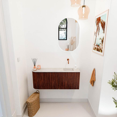 Mondiaz JOYA-DLUX 101.6cm toiletmeubel - ronding links kleur Ruby - Wastafel FAYE positie Rechts Zonder kraangat kleur Ostra.