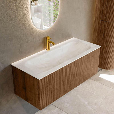 MONDIAZ KURVE-DLUX 110cm Meuble salle de bain - couleur Walnut - 1 tiroir - vasque BIG MEDIUM centre - 1 trou de robinet - couleur Ostra