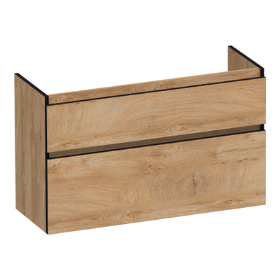 BRAUER Delight Edge meuble sous-lavabo peu profond 100 2 tiroirs à fermeture douce - sans poignée - 1 découpe pour siphon - Forest Tan