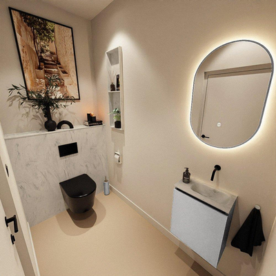 MONDIAZ TURE-DLUX Meuble de toilettes 40 cm Plata. EDEN lavabo Opalo position à droite. Sans trou de robinet.