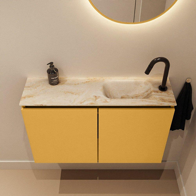 MONDIAZ TURE-DLUX 80cm toiletmeubel Ocher. EDEN wastafel Frappe positie rechts. Met 1 kraangat.