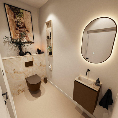 MONDIAZ TURE-DLUX Meuble toilette - 40cm - Rust - EDEN - vasque Frappe - position gauche - sans trou de robinet