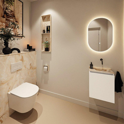 MONDIAZ TURE-DLUX Meuble toilette - 40cm - Talc - EDEN - vasque Frappe - position droite - sans trou de robinet