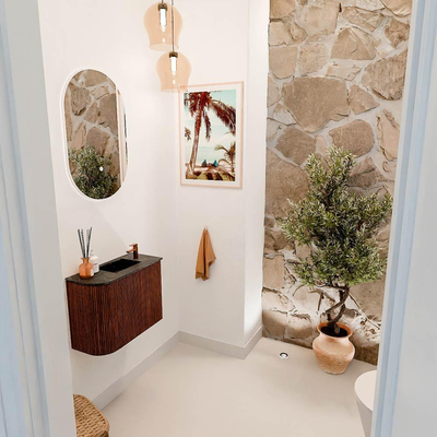 Mondiaz JOYA-DLUX 51.6cm toiletmeubel - ronding links kleur Ruby - Wastafel FAYE positie Rechts 1 kraangat kleur Lava.