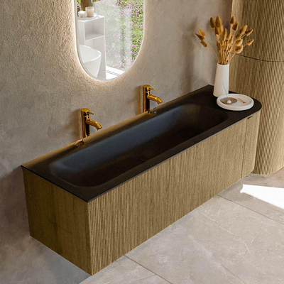 Mondiaz KURVE Badkamermeubelset - 145x46x40cm - 1 lade - 1 deur - wastafel solid surface - links - 2 kraangaten - Dusk