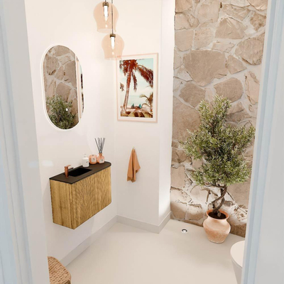 Mondiaz JOYA 61.6cm toiletmeubel - ronding rechts kleur Oak - Wastafel FAYE positie Links 1 kraangat kleur Urban.
