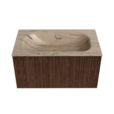 MONDIAZ KURVE-DLUX Meuble de salle de bains 80cm couleur Walnut avec 1 tiroir et 0 portes. Lavabo BIG SMALL Central sans trou de robinet Arena.