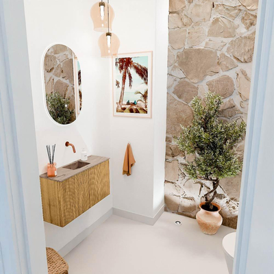 Mondiaz JOYA-DLUX 70cm toiletmeubel - kleur Oak - Wastafel FAYE positie Midden Zonder kraangat kleur Arena.