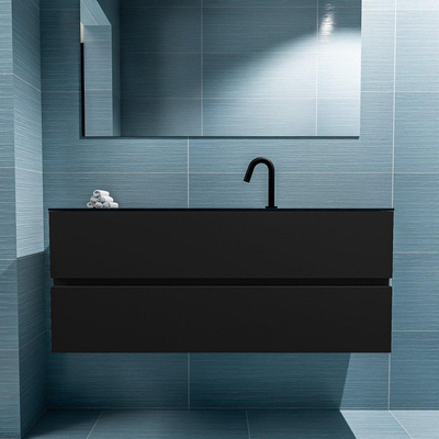 MONDIAZ ADA Meuble de toilettes - 120x30x50cm - 1 trou de robinet - 2 tiroirs - urban mat - vasque au centre - Solid surface - Noir