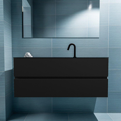 MONDIAZ ADA Toiletmeubel - 120x30x50cm - 1 kraangat - 2 lades - urban mat - wasbak midden - Solid surface - Zwart