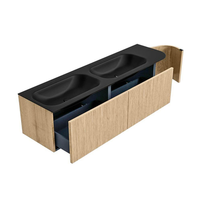 MONDIAZ KURVE 165cm badmeubel met module 25 R kleur Oak met 2 lades en 1 deur. Wastafel BIG SMALL dubbel / links 2 kraangaten Urban.