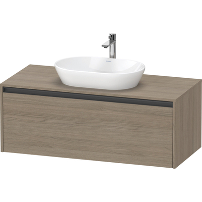 Duravit Ketho.2 Wastafelonderbouwkast - inclusief consoleplaat - met 1 lade - 120x55x45.9cm - met handgreep antraciet - eiken terra mat
