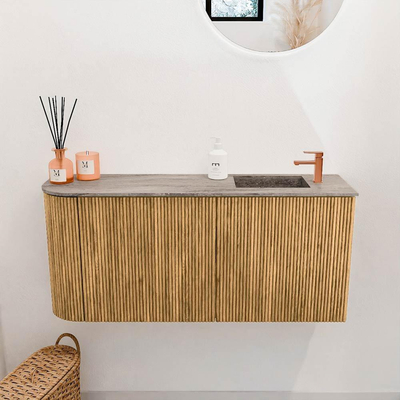 Mondiaz JOYA-DLUX 91.6cm meuble de toilette - arrondi gauche couleur Chêne - Vasque FAYE position Droite 1 trou de robinet couleur Oza