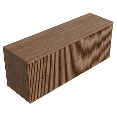Saniclass Holz Atelier Ensemble de meubles de salle de bains - 160x45x62cm - plan de travail en bois - sans trou de robinetterie - 4 tiroirs - noyer pure mat (bois)