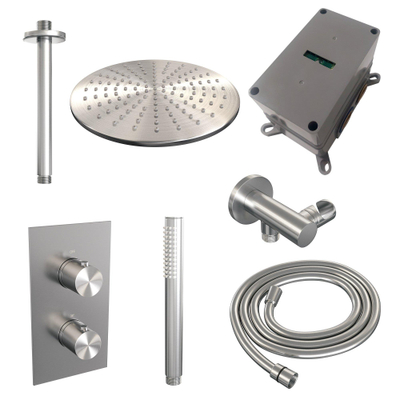 Brauer Brushed Edition Ensemble de douche pluie encastré - douche principale 30 cm - 2 fonctions - - comprenant partie encastrable - douchette à main 1 fonction - inox brossé PVD