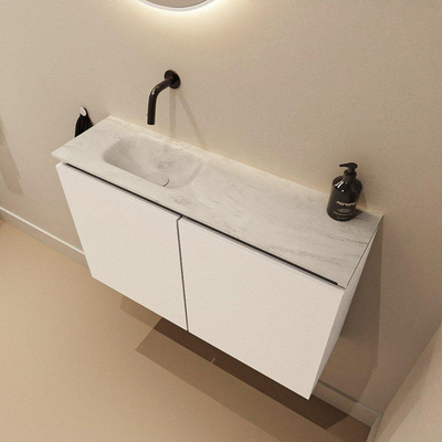 MONDIAZ TURE-DLUX Meuble WC 80 cm Talc. EDEN lavabo Opalo position gauche. Sans trou de robinet.