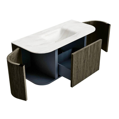 Mondiaz KURVE-DLUX Badkamermeubelset - 100x46x40cm - 1 lade - 2 deuren - wastafel solid surface - midden - 1 kraangat - Shadow