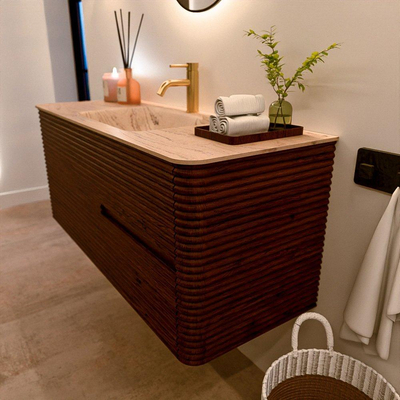 Mondiaz CIRO-DLUX Ensemble de meuble de salle de bains - 120x45x50cm - Plan vasque Solid surface Arena - 1 lavabo au milieu - 1 trou de robinet - 2 tiroirs - Ruby