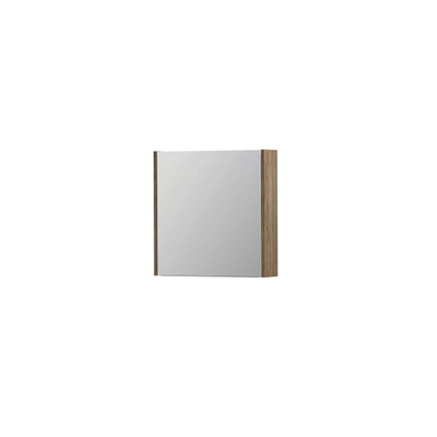 INK SPK1 Spiegelkast - 60x14x60cm - 1 deur - dubbelzijdige Spiegel - schakelaar en stopcontact - MFC Zuiver eiken
