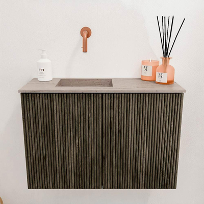 Mondiaz JOYA-DLUX 60cm toiletmeubel - kleur Shadow - Wastafel FAYE positie Links Zonder kraangat kleur Saba.
