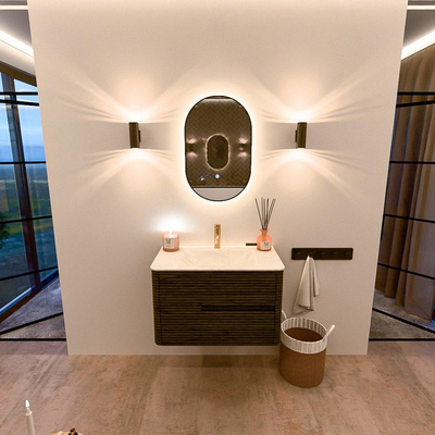 Mondiaz CIRO-DLUX Badkamermeubelset - 80x45x50cm - Solid surface wastafel Opalo - 1 wasbak Midden - 1 kraangat - 2 lades - Shadow