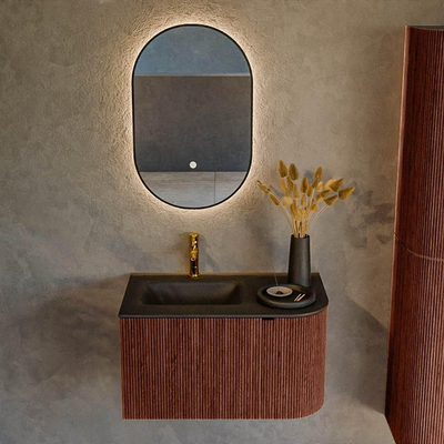 Mondiaz KURVE Ensemble de meuble salle de bain - 75x46x40cm - 1 tiroir - 1 porte - lavabo en solid surface - gauche - 1 trou de robinet - Ruby