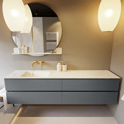 Mondiaz VICA-DLUX ensemble de meuble de salle de bain - 200cm - meuble sous-vasque plata - 4 tiroirs - lavabo encastré cloud gauche - sans trous de robinet - version haute de 60cm - opalo