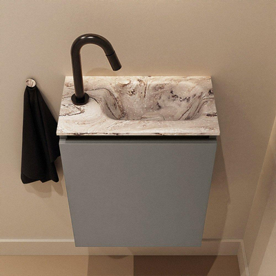 MONDIAZ TURE-DLUX Meuble toilette - 40cm - Smoke - EDEN - vasque Glace - position droite - 1 trou de robinet