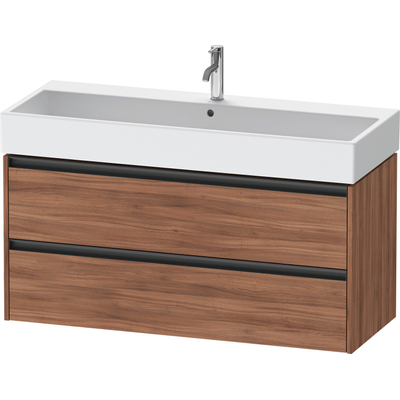 Duravit Ketho.2 Wastafelonderbouwkast - met 2 lade - voor enkele wastafel - 118.4x46x54.9cm - met grepen antraciet - noten mat
