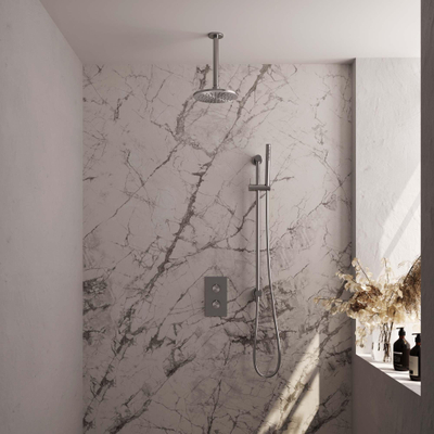 Brauer Brushed Edition Ensemble de douche de tête encastré - douche de tête 20 cm - 2 fonctions - barre de douche - avec partie encastrée - douchette à main bâton 1 jet - inox brossé PVD